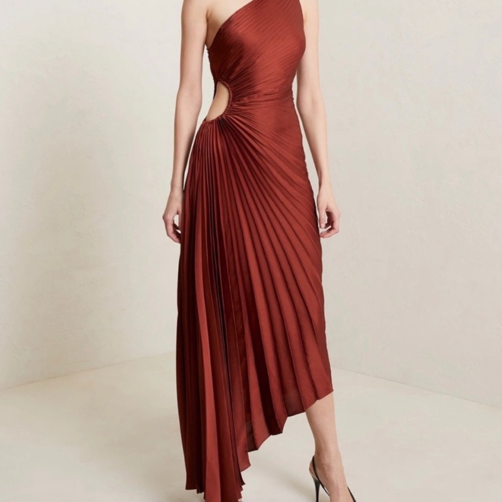 Famous A.L.C. Pleated Delfina Dress in Rust Orange Red NWT Sz 0